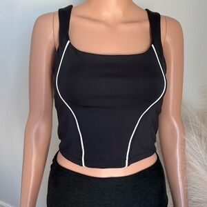 Year Of Ours Black Sports Bra With White Trim
